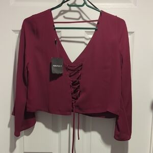 Forever 21 Women's Burgundy Lace-Up Top